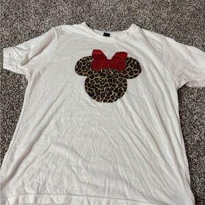 Next Level Apparel Kids White Tee with Leopard Print and Red Bow